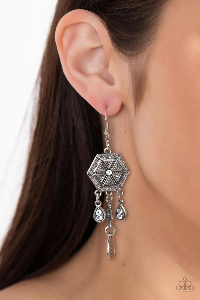 Paparazzi Dreamcatcher Delight White Earrings
