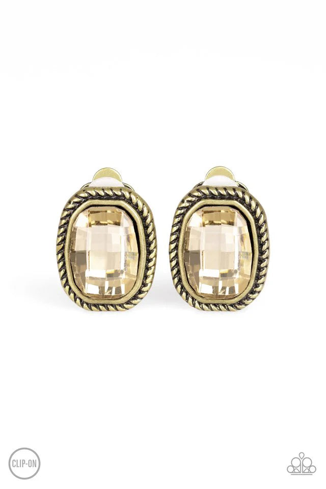 Paparazzi Beam Dream - Brass Clip-On Earrings