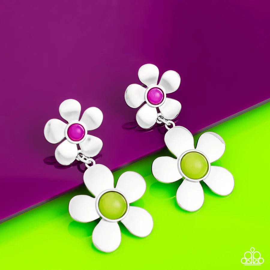 Paparazzi Fashionable Florals Green- Green and Pink Earrings