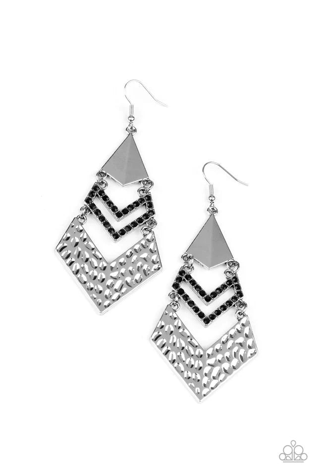 Paparazzi - Work Hazard - Black Earrings