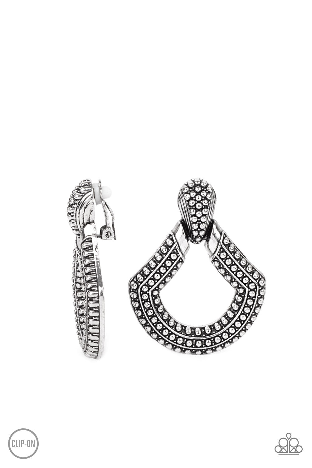 Paparazzi Better Buckle Up - Silver CLIP-ON Earrings