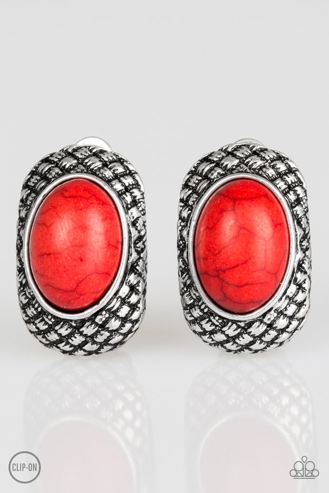 PAPARAZZI "BEDROCK BOMBSHELL" RED CLIP-ON EARRINGS