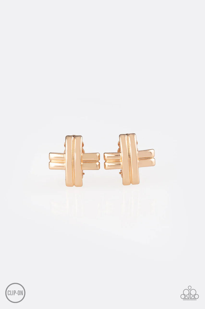 Paparazzi Couture Crossover Gold Clip-on Earrings