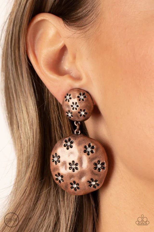 Paparazzi Industrial Fairytale Copper Clip-on Earrings