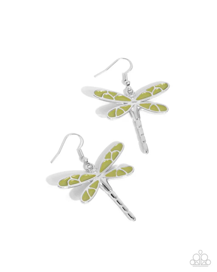 Paparazzi Earring ~ Dragonfly Descent - Green