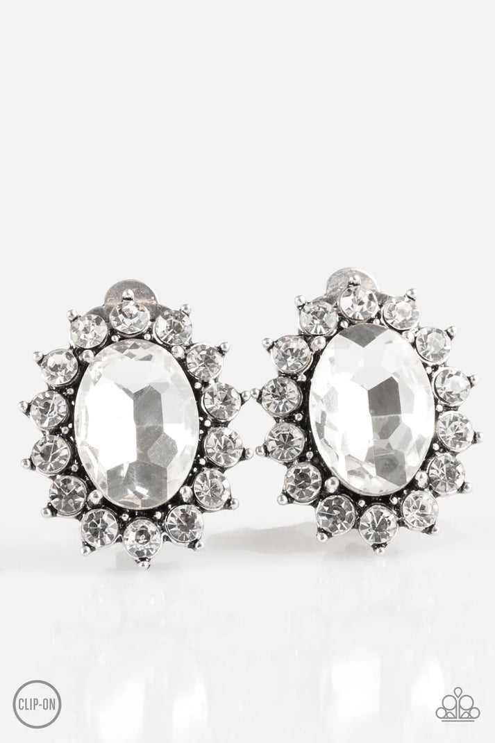 Paparazzi Gala Glamour- White Clip-On Earrings