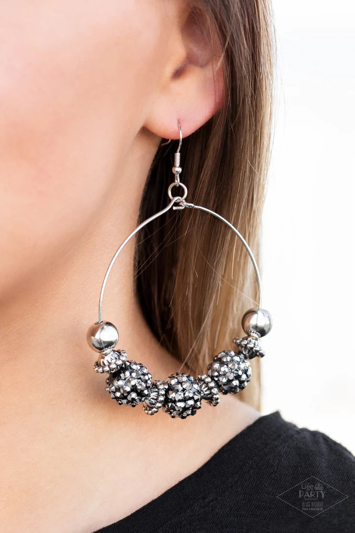 Paparazzi I Can Take a Compliment - Silver Earrings (Black Diamond Exclusive)