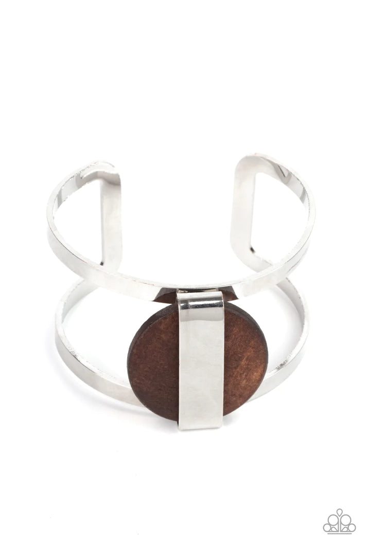 Paparazzi ORGANIC FUSION BROWN WOODEN CIRCLE SILVER CUFF BRACELET