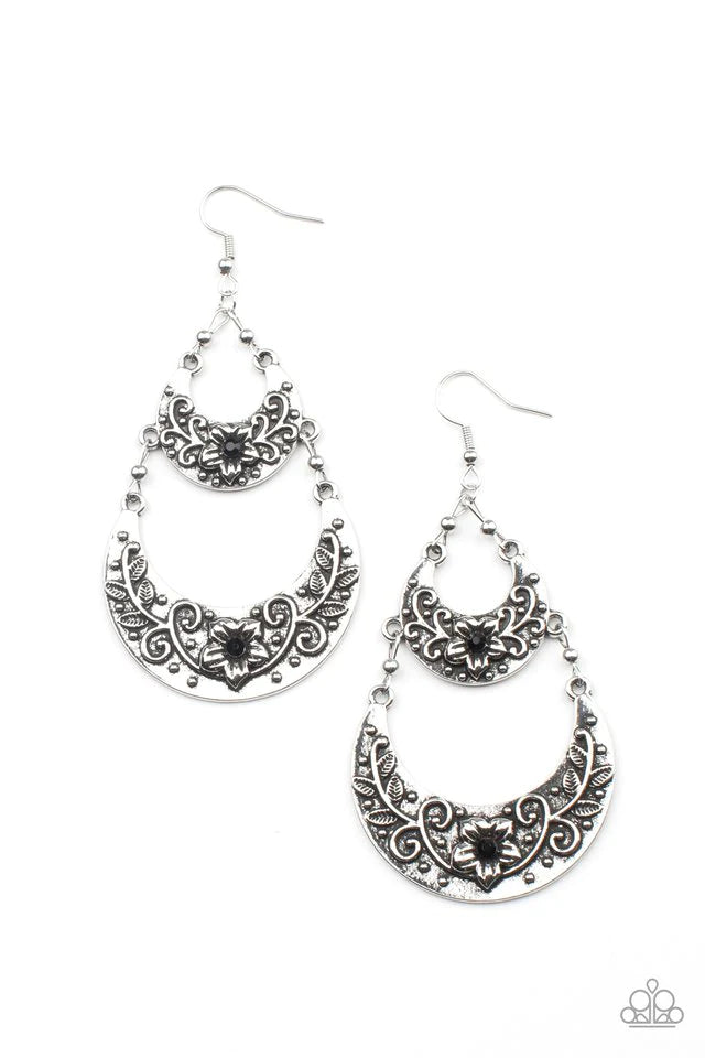 Paparazzi Earrings ~ Springtime Gardens - Black