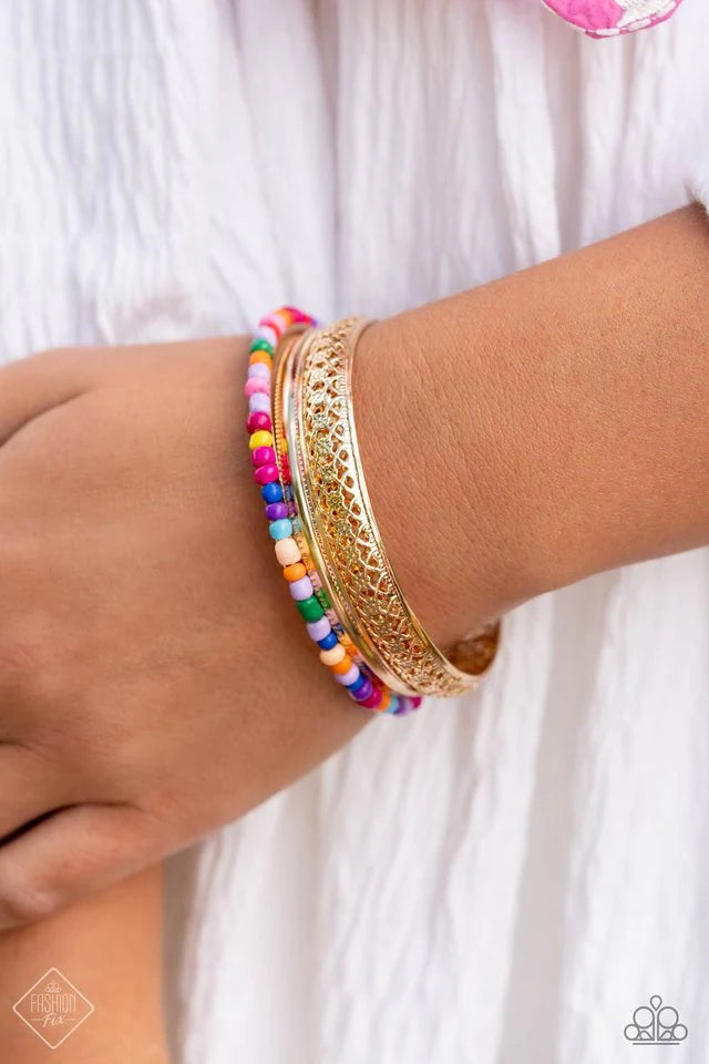 Paparazzi Bracelet ~ Multicolored Medley - Gold