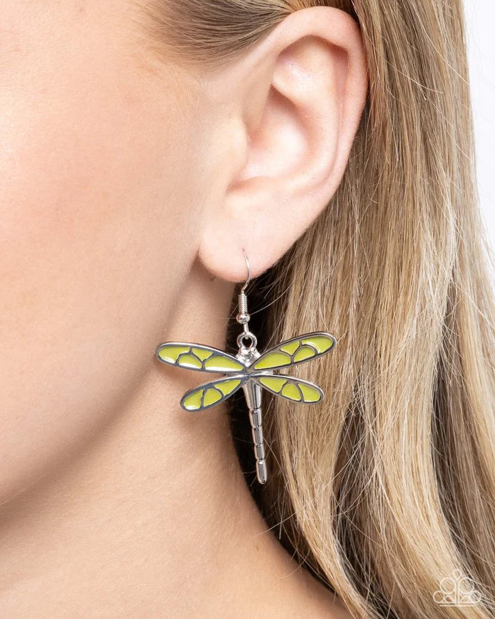 Paparazzi Earring ~ Dragonfly Descent - Green