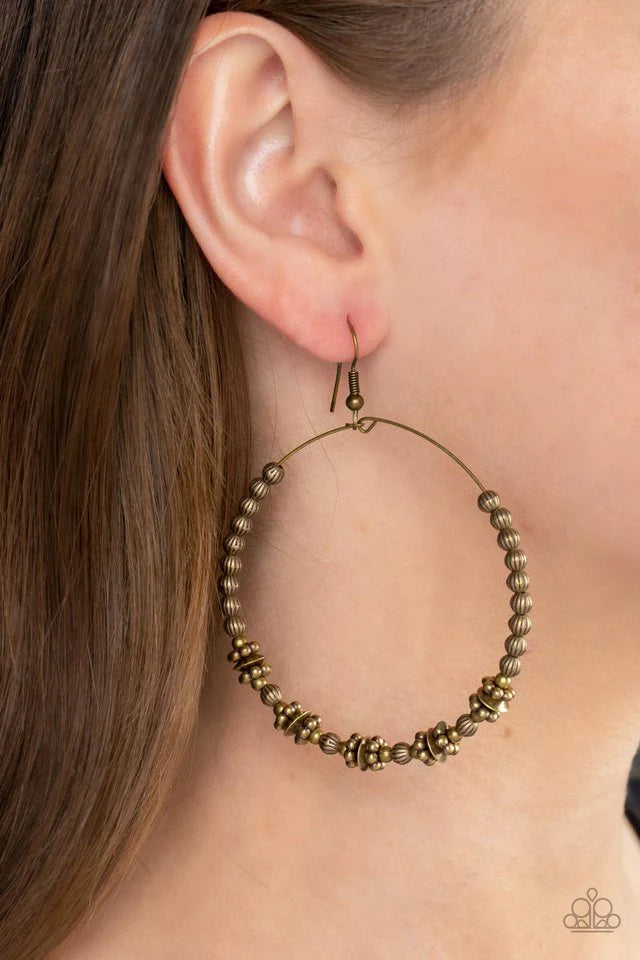 Paparazzi Earrings ~ Simple Synchrony - Brass