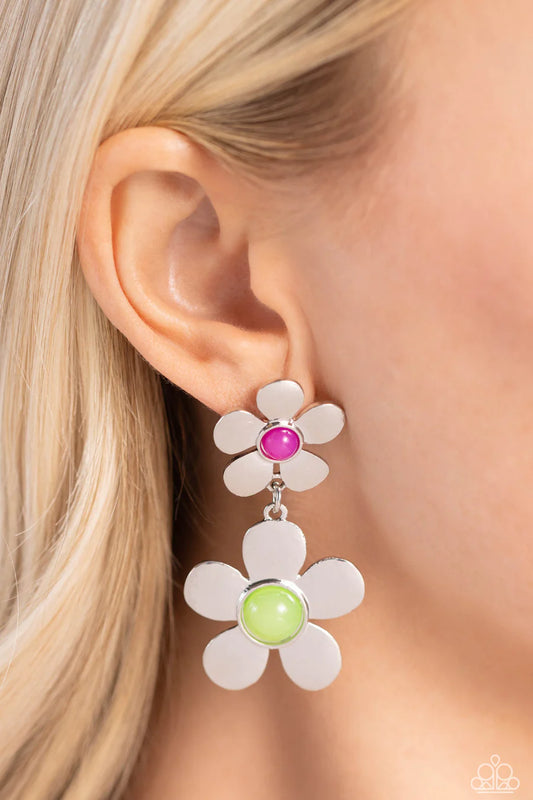 Paparazzi Fashionable Florals Green- Green and Pink Earrings
