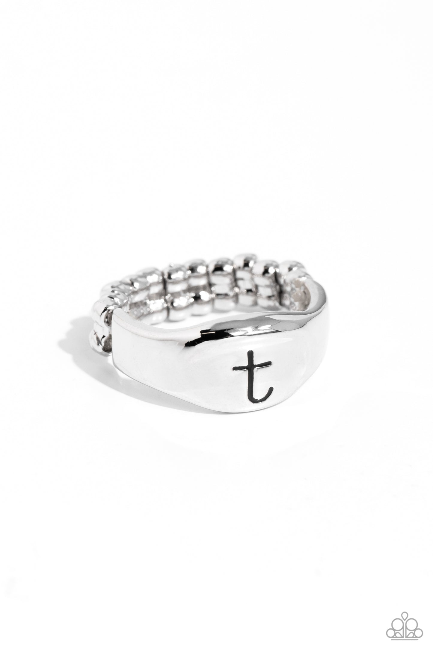 Paparazzi Monogram Memento Letter- T Silver Ring