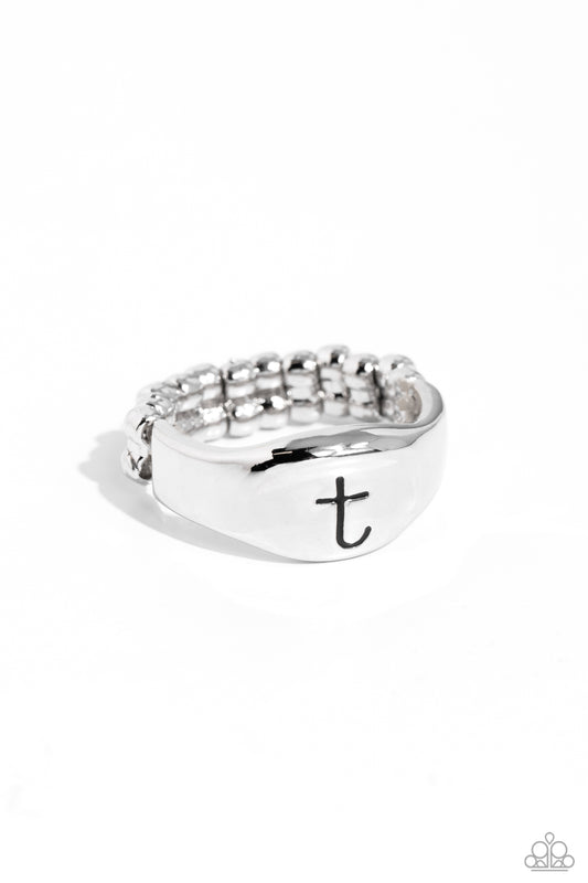 Paparazzi Monogram Memento Letter- T Silver Ring