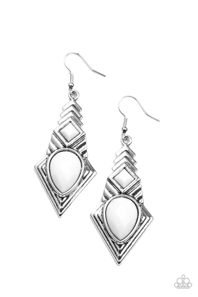 Paparazzi Earrings ~ Stylishly Sonoran - White