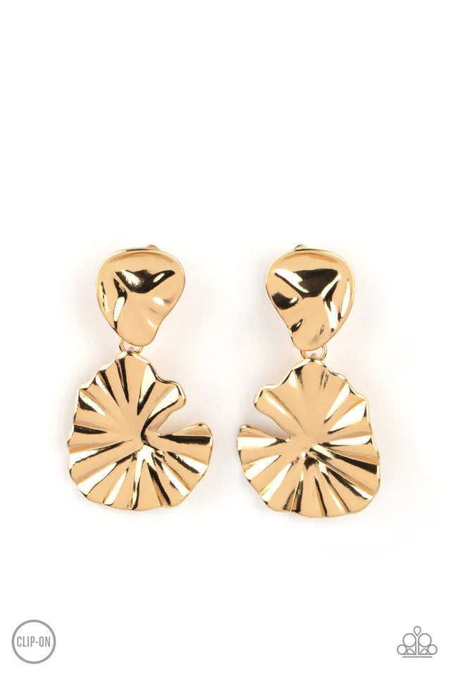 Paparazzi Empress Of The Amazon Gold Clip-On Earrings