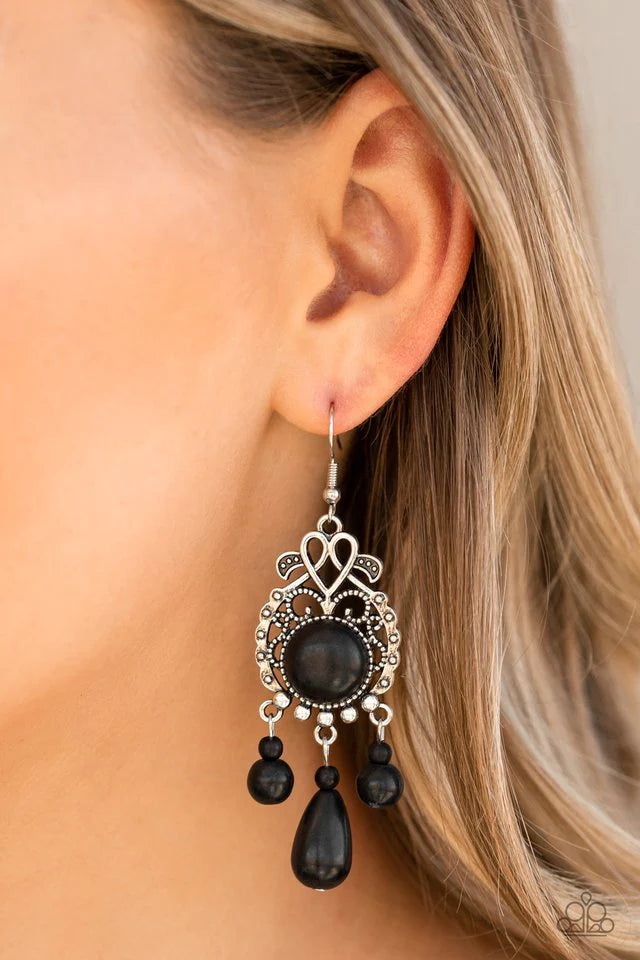 Paparazzi Earrings ~ Stone Bliss - Black