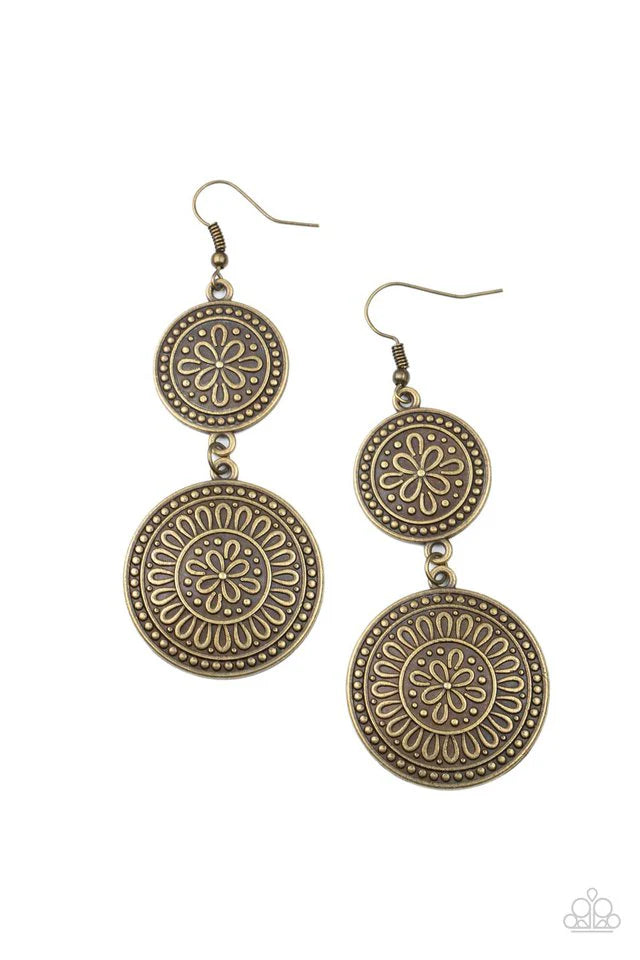 Paparazzi Earrings ~ Road Trip Paradise - Brass