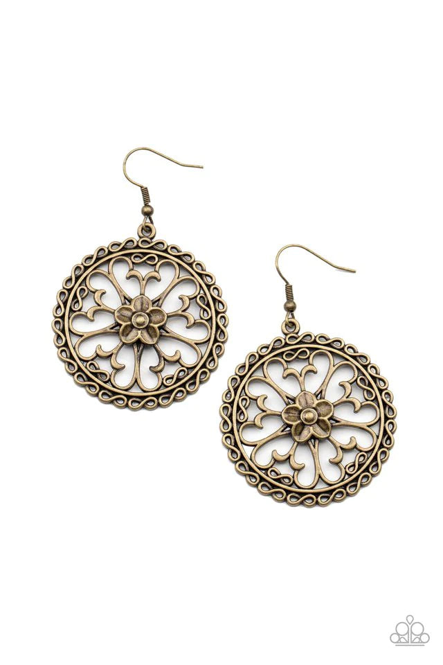 Paparazzi Earrings ~ Floral Fortunes - Brass