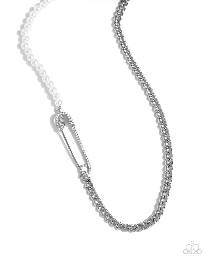 Paparazzi Safety Pin Style - White Necklace