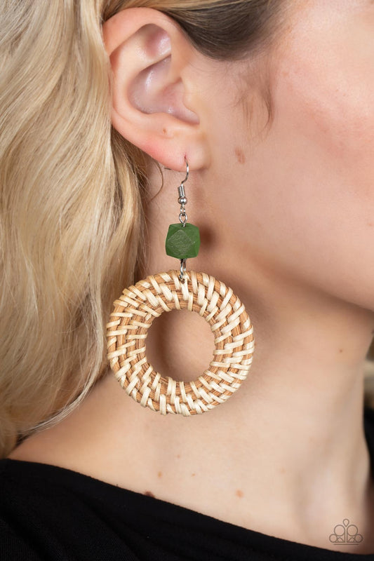 Paparazzi Wildly Wicker - Green Earrings