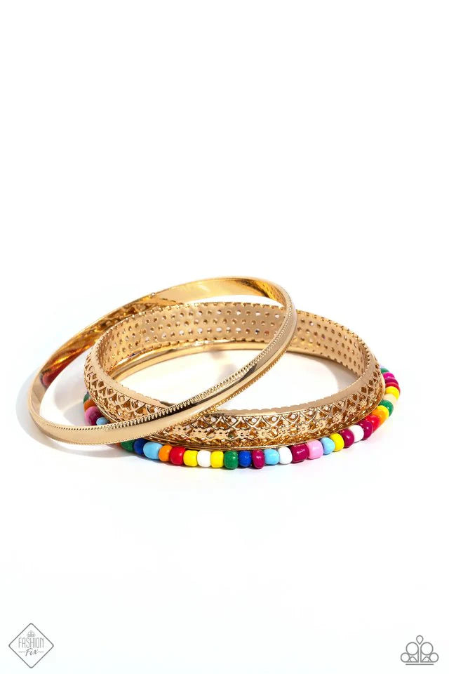 Paparazzi Bracelet ~ Multicolored Medley - Gold