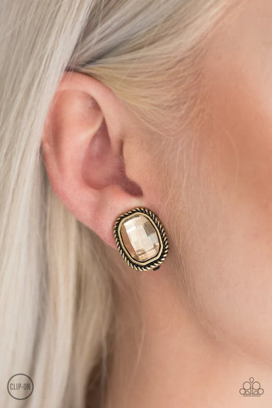 Paparazzi Beam Dream - Brass Clip-On Earrings