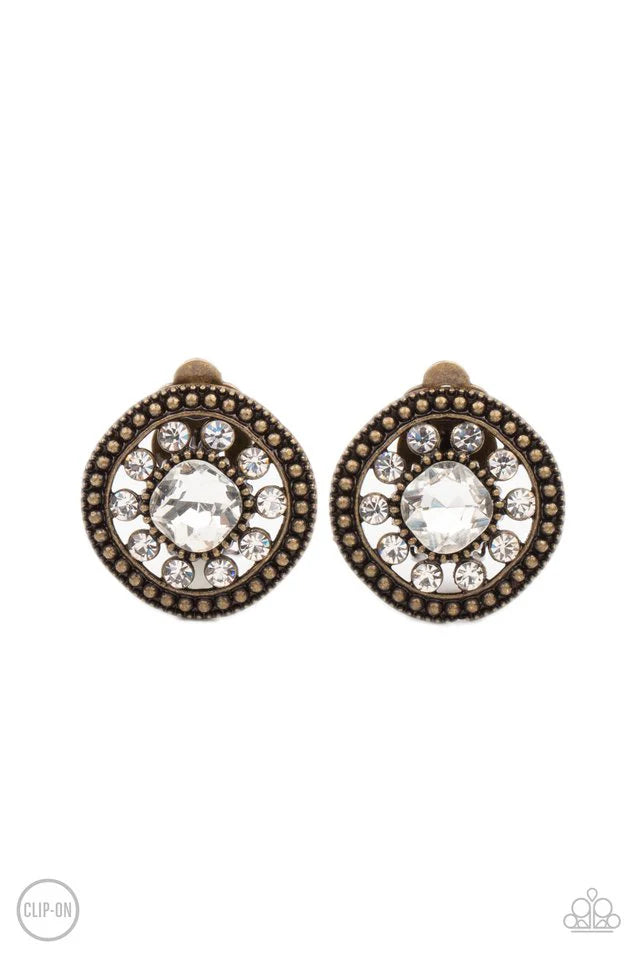 Paparazzi Dazzling Definition Brass Clip-on Earrings