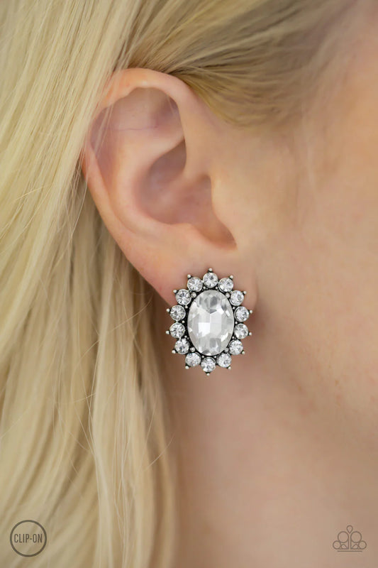 Paparazzi Gala Glamour- White Clip-On Earrings