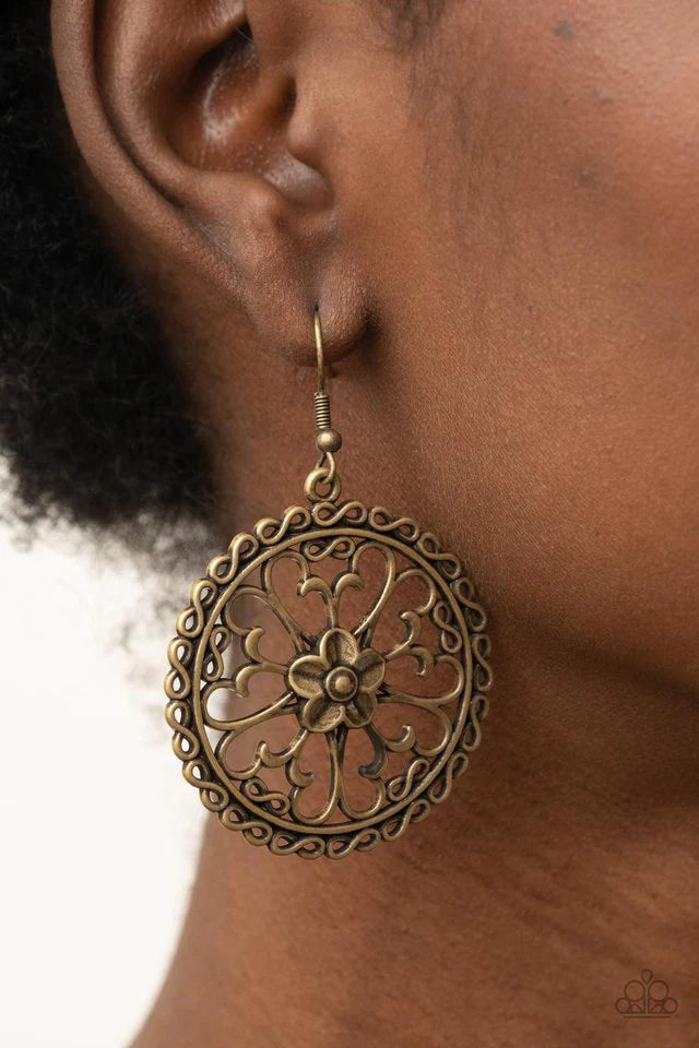 Paparazzi Earrings ~ Floral Fortunes - Brass