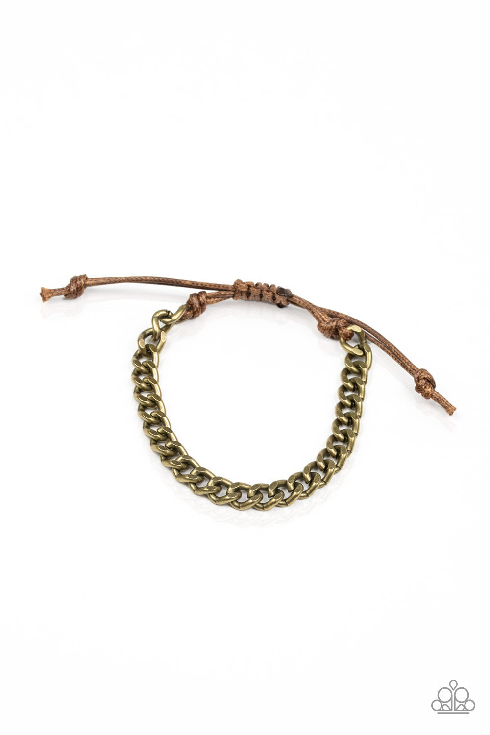 TIEBREAKER - BRASS CHAIN BROWN CORD URBAN SLIDE BRACELET - PAPARAZZI