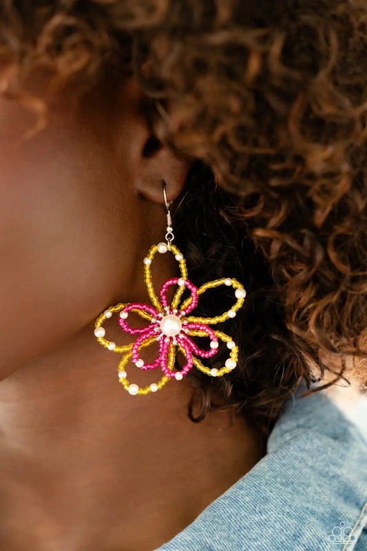Paparazzi - PEARL Crush - Yellow and PINK Seed Bead Flower Earrings - 2023 Convention Exclusive - Multi