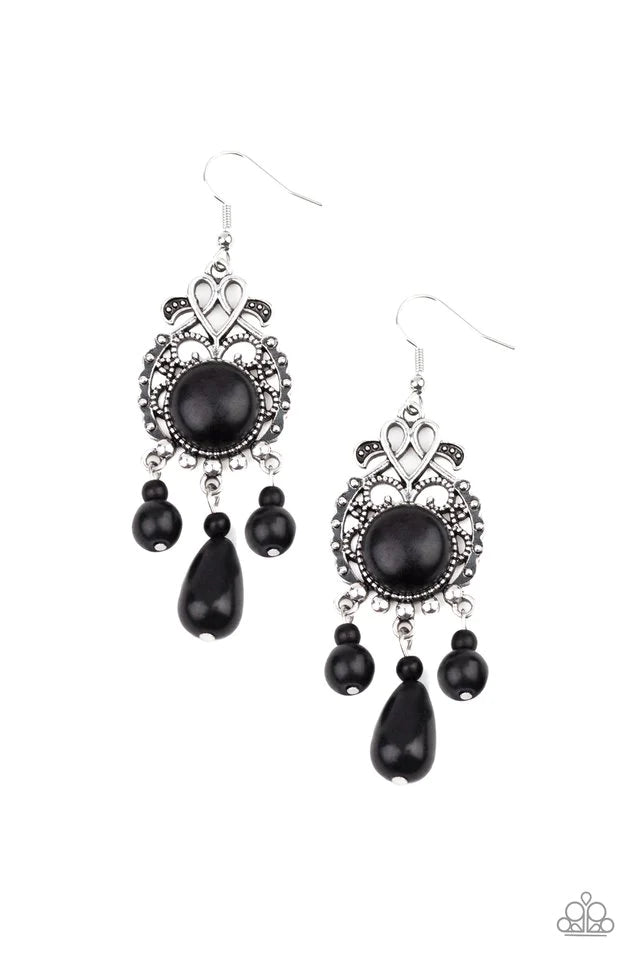 Paparazzi Earrings ~ Stone Bliss - Black