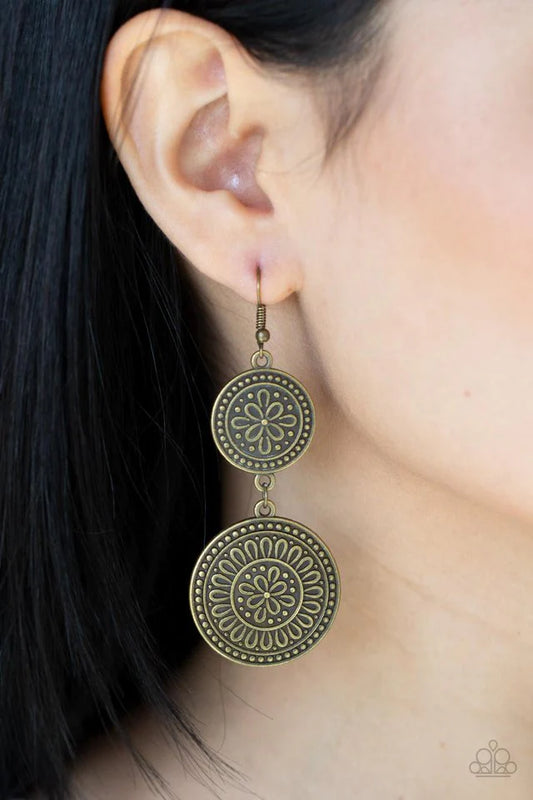 Paparazzi Earrings ~ Road Trip Paradise - Brass