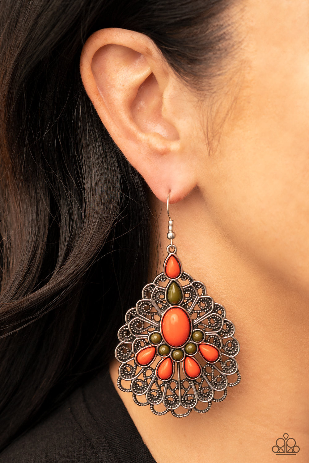 Paparazzi Peacock Prance Orange Earrings