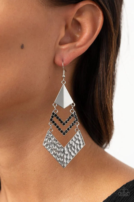 Paparazzi - Work Hazard - Black Earrings