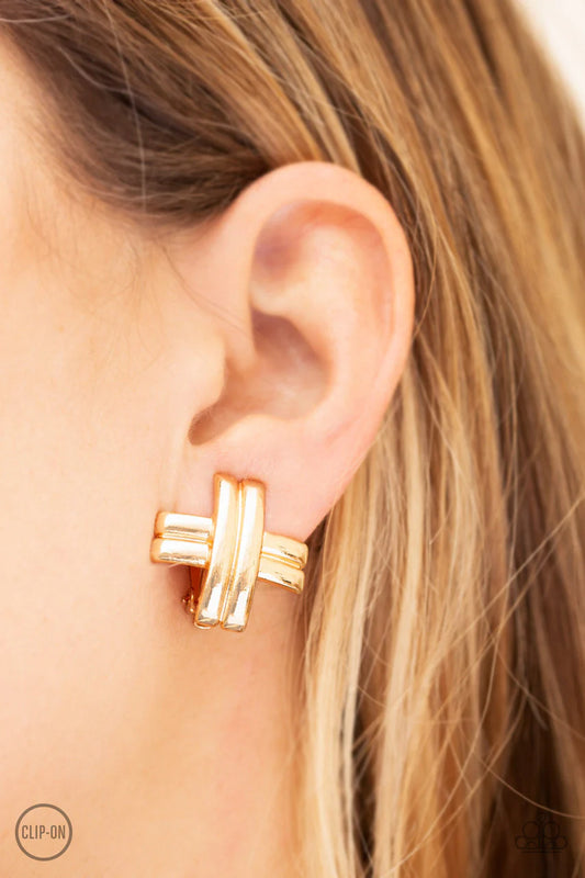 Paparazzi Couture Crossover Gold Clip-on Earrings