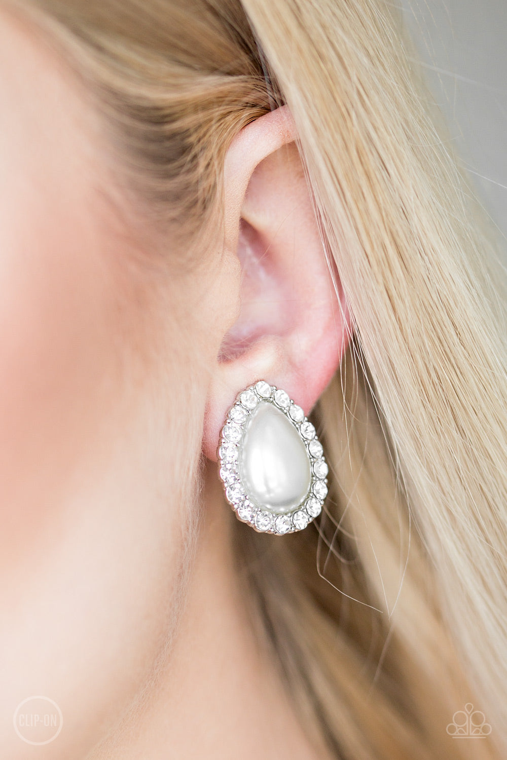 Paparazzi Dapper Dazzle - White Clip-On Earrings