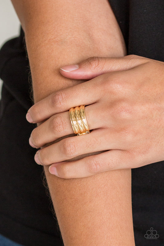 Rough Around The Edges - Gold Paparazzi Ring