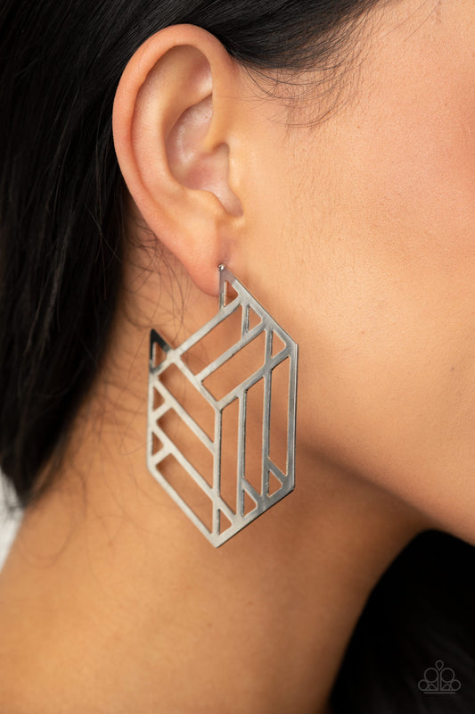 Gotta Get GEO-ing - Silver Paparazzi Earrings