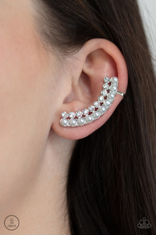 Doubled Down On Dazzle - White Paparazzi Earrings