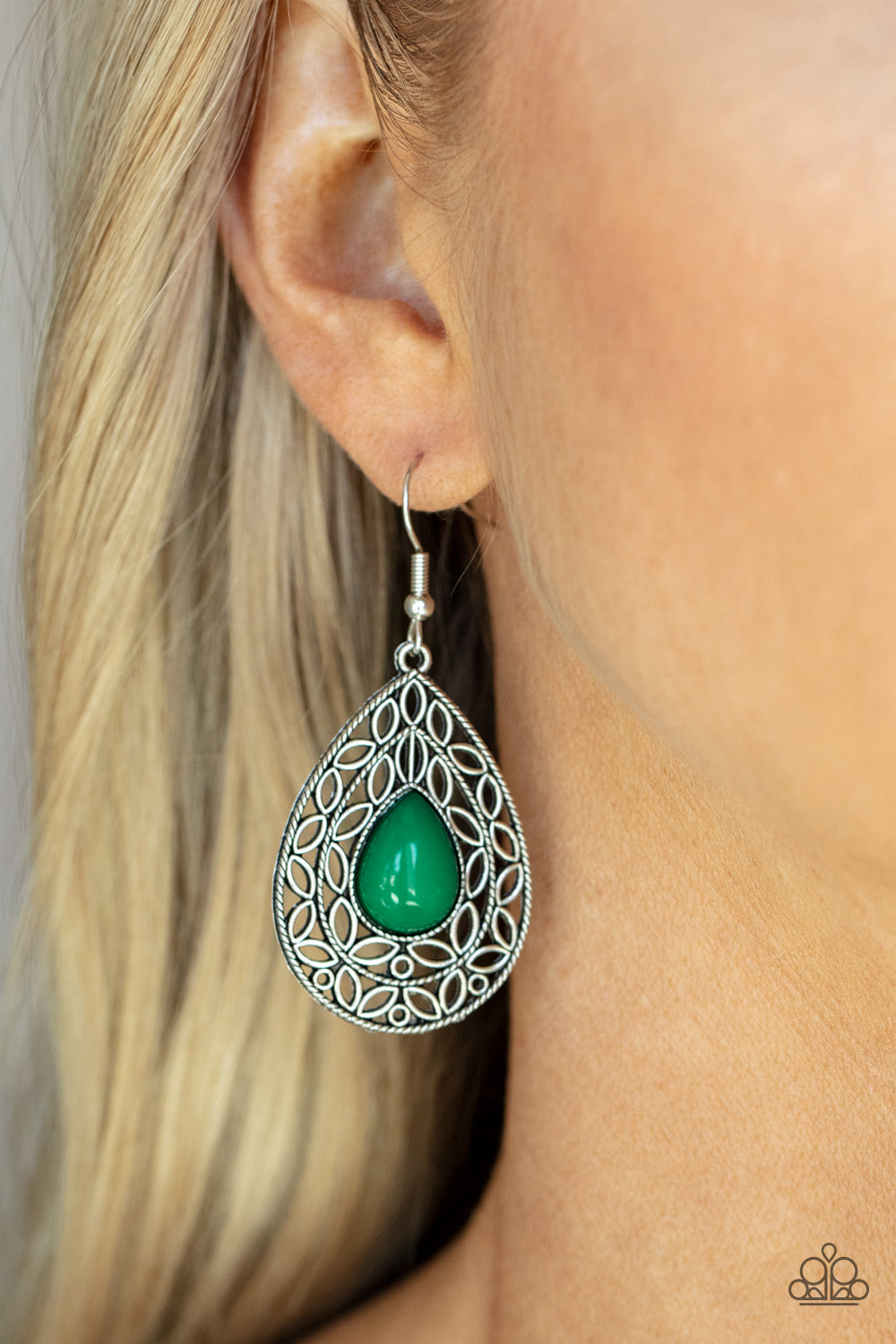 Fanciful Droplets - Green Paparazzi Earrings