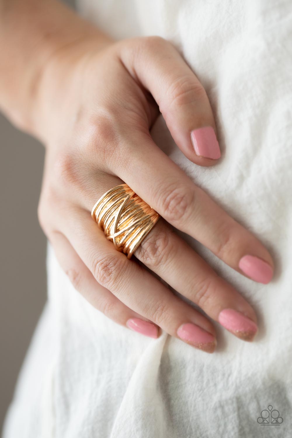 Urban Overlap - Gold Paparazzi Ring