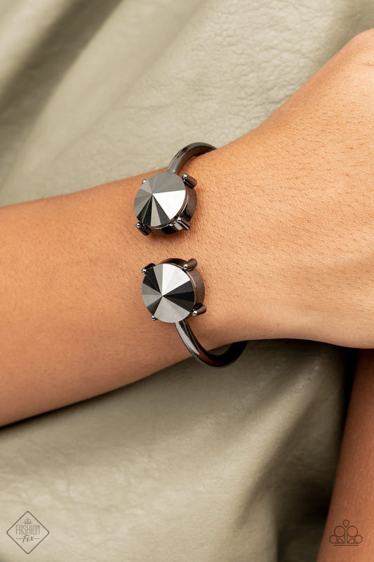 Spark and Sizzle - Black Hinged Bracelet Paparazzi