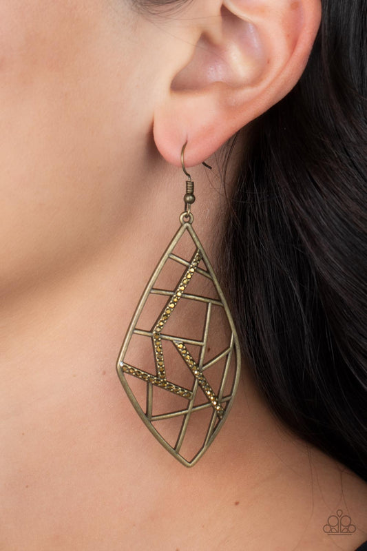 Paparazzi - Geo Grid - Brass Earrings