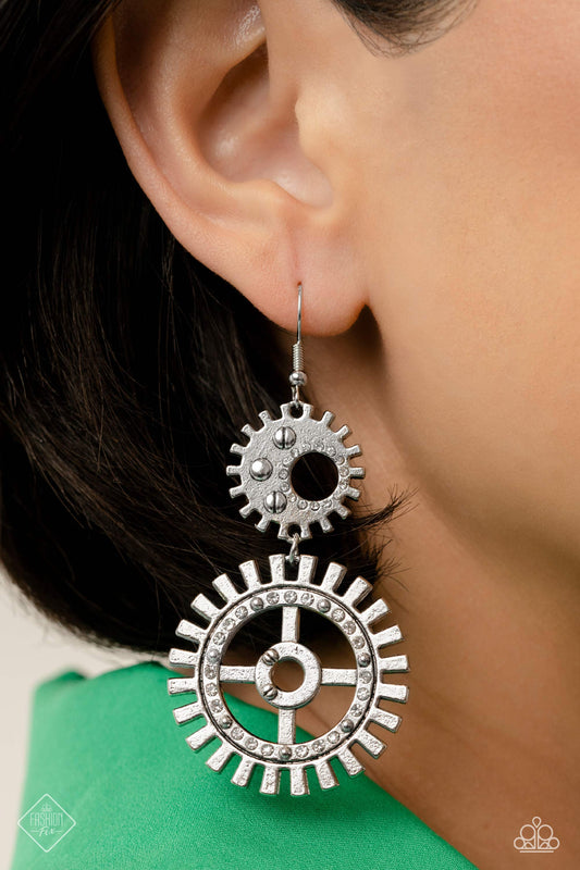 Paparazzi - I Have a STEAMPUNK - White Earrings