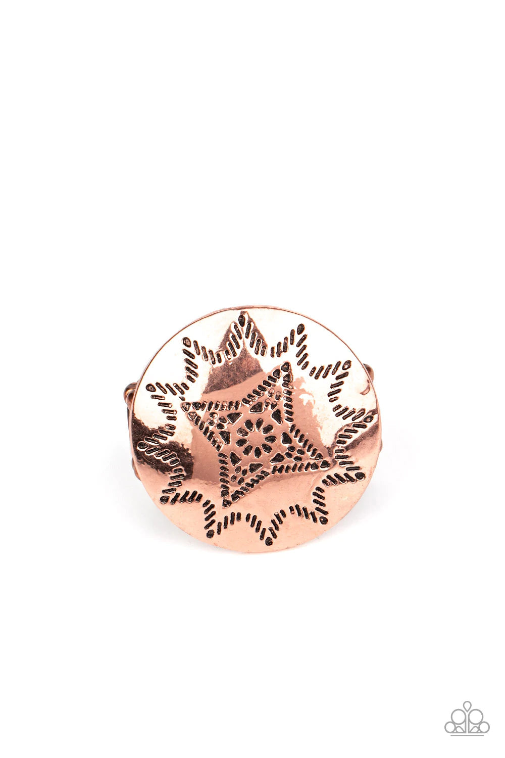 RURAL RADIUS - COPPER SHINY CIRCLE SUNBURST RING - Paparazzi