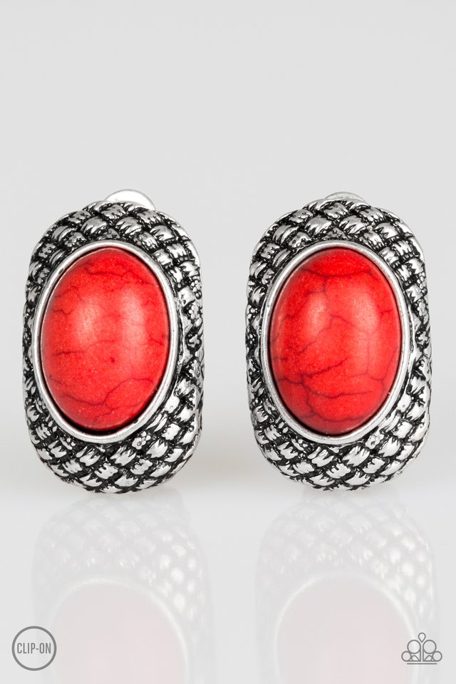 PAPARAZZI "BEDROCK BOMBSHELL" RED CLIP ON EARRINGS